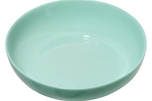 Turquoise empty glass bowl isolated on a white background, a Food & Drink Photo by ndanko