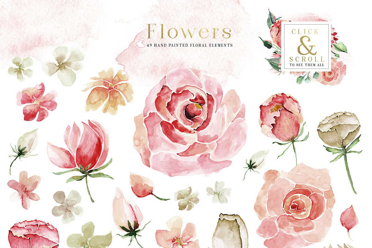 Creme & Rose Watercolor Set, a Texture Illustration by Creativeqube Design