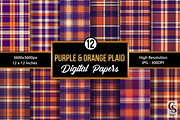 Purple Orange Plaid Seamless Pattern, a Pattern Graphic by Creative Store (Thumbnail 1 of 5)