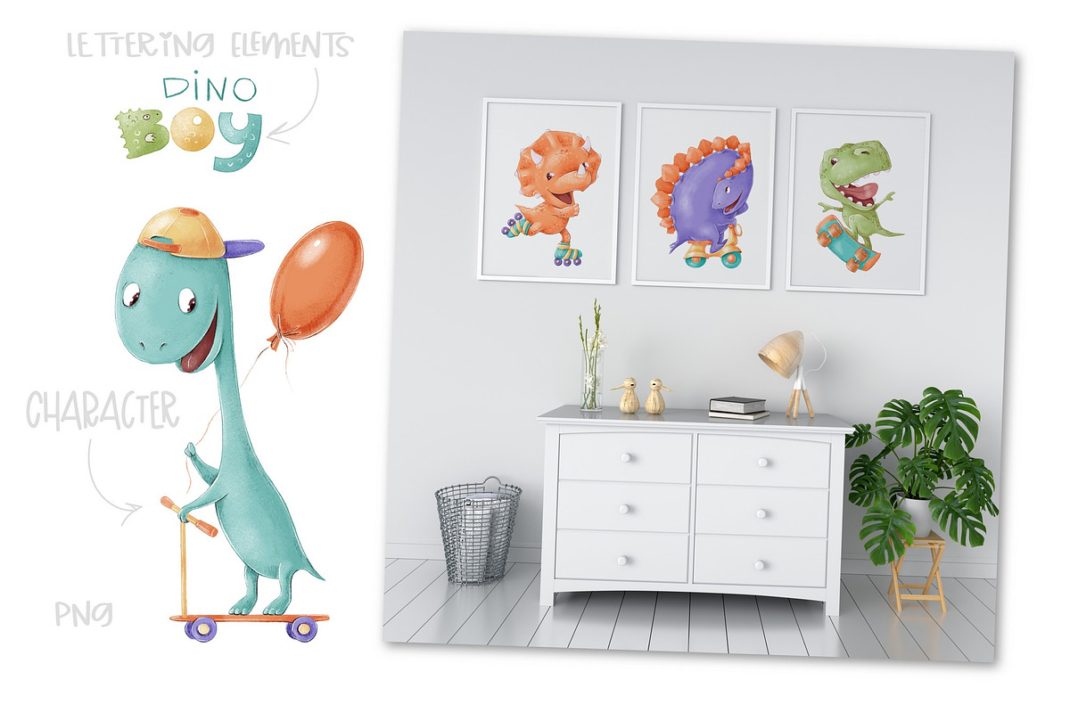 Dino boys clip art set., an Illustration by Yuliya Art (Photo 5 of 9)
