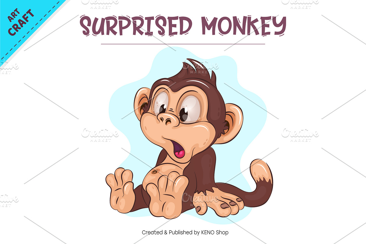 Surprised Cartoon Monkey. Crafting, an Animal Illustration by KENO Mascots (Photo 2 of 3)