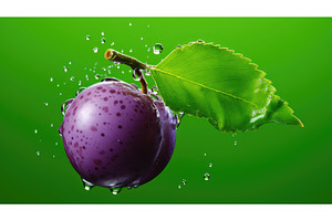 motion ripe plum isolated ai, a Food & Drink Photo by pikepicture