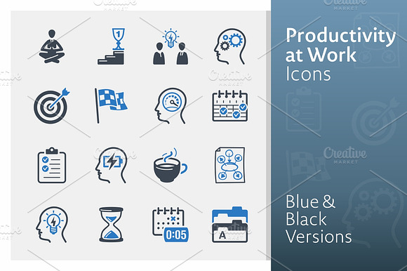 Productivity At Work Icons Blue