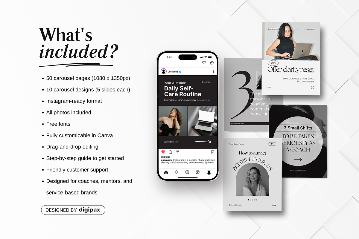 Coach Carousel Instagram Posts Canva, a Social Media Template by DigiPax (Photo 2 of 11)