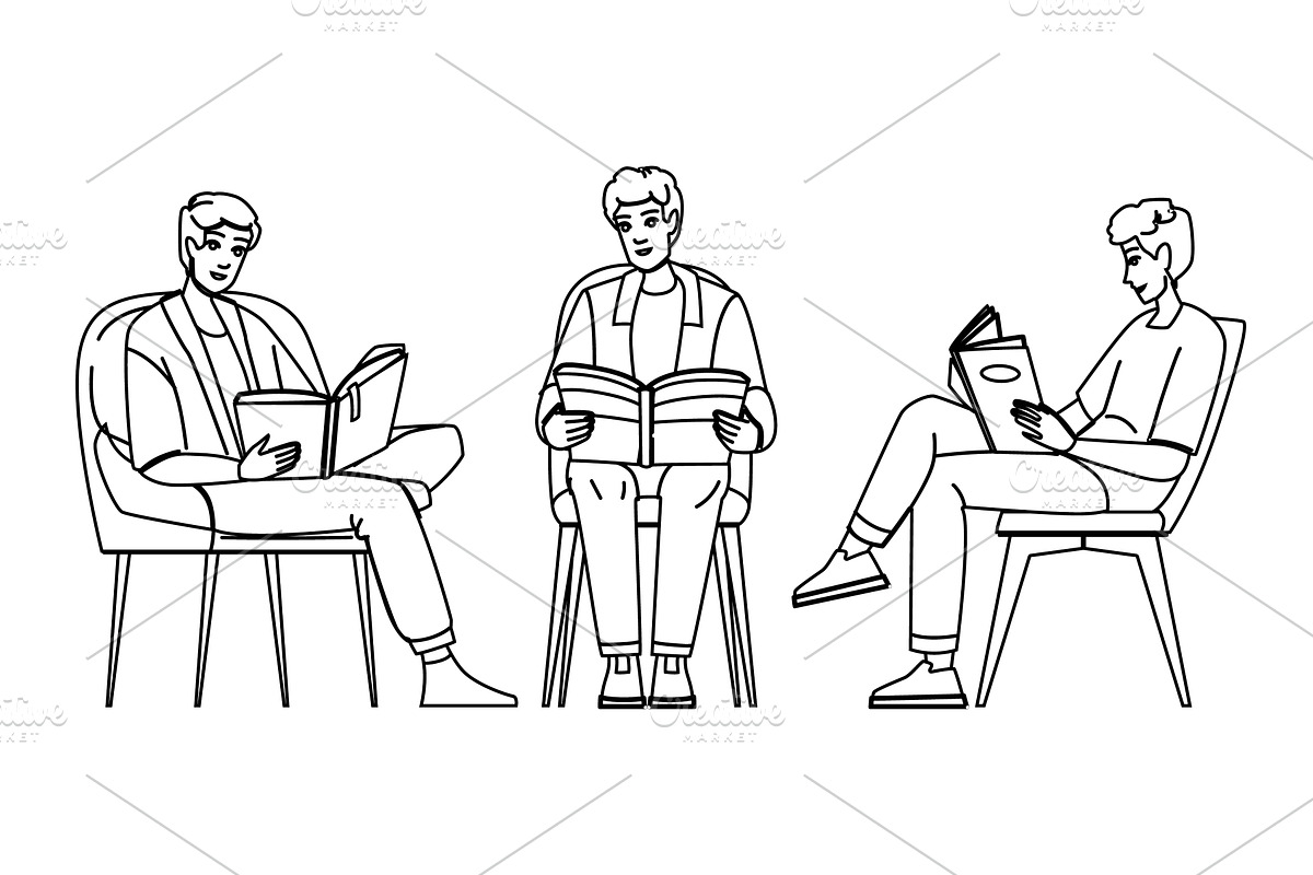 lifestyle man reading chair vector, a Person Illustration by pikepicture
