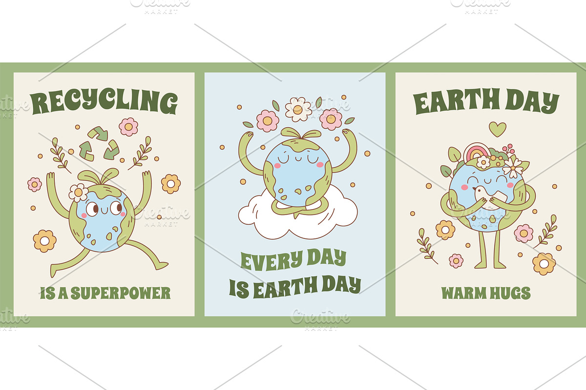 Planet earth mascot cards. Funny, an Object Illustration by YummyBuum