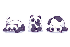Kawaii panda characters set, an Animal Illustration by art PVP - market