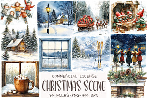 Christmas Scene Clipart, an Illustration by OK Design