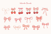 Coquette pink bow and cherry clipart, a Decorative Illustration by ElenaPlatovaArt (Thumbnail 2 of 7)