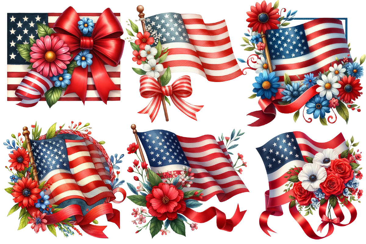 Floral American Flag Clipart, an Illustration by Designworld (Photo 3 of 5)