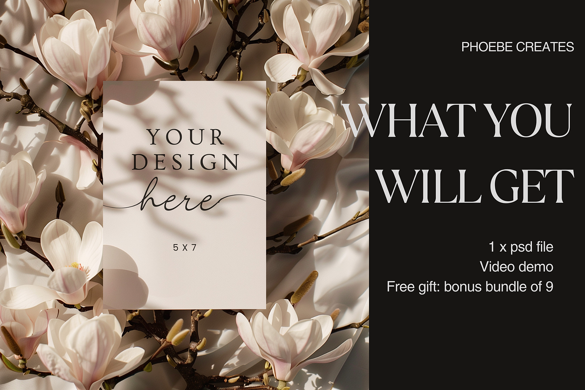 Magnolia 5x7 Wedding Mockup PSD, a Mockup by PhoebeCreates (Photo 2 of 6)