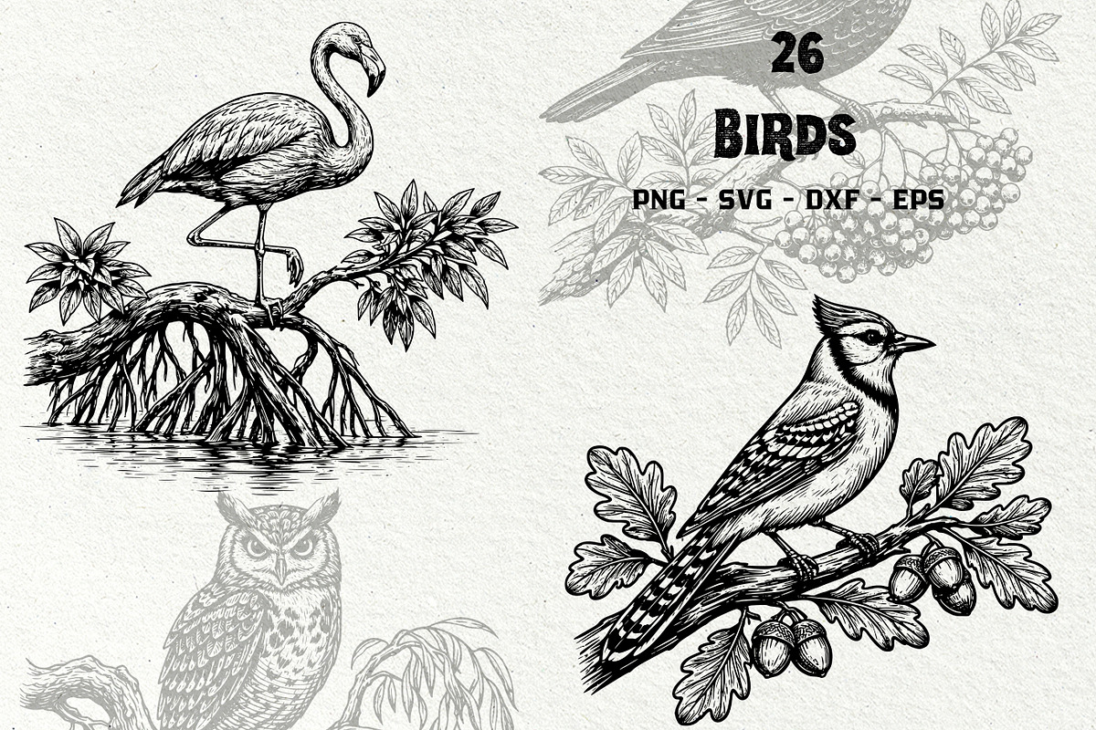 Vintage Bird Line Art Graphics, an Animal Illustration by DENIDigitalArtSudio (Photo 1 of 7)