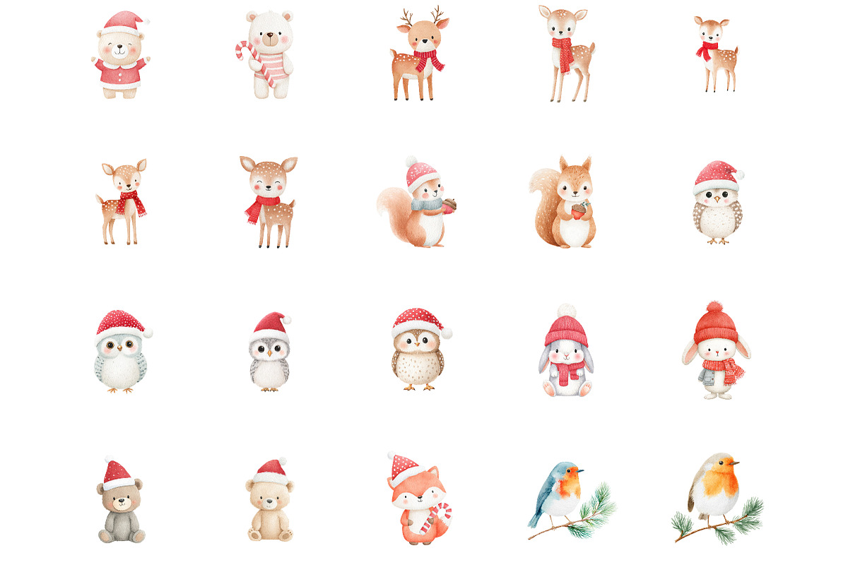 Watercolor Christmas animals Clipart, an Illustration by Designworld (Photo 3 of 5)