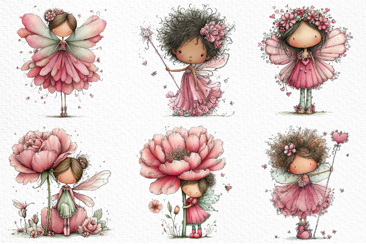 Whimsical Pink Fairy Clipart, a Seasonal Illustration by Craft Nest (Photo 5 of 6)