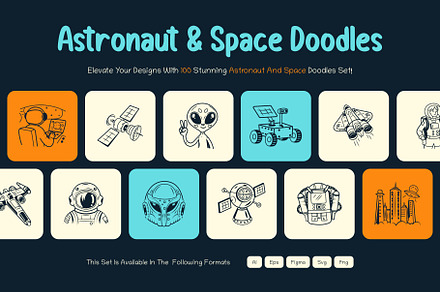Astronaut and Space Doodles Set, an Object Graphic by Brickclay