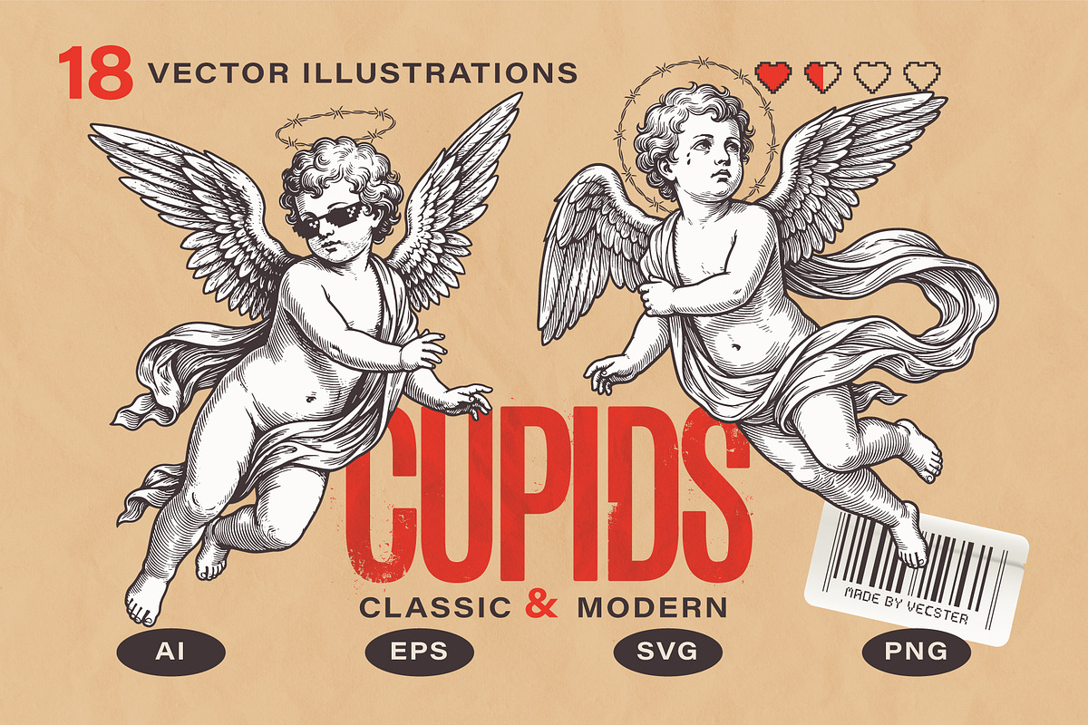 Classic & Modern Vector Cupids, a Decorative Illustration by Vecster (Photo 1 of 5)