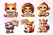 Need Coffee Animals Clipart, a Work Illustration by Dream Creation (Thumbnail 4 of 5)