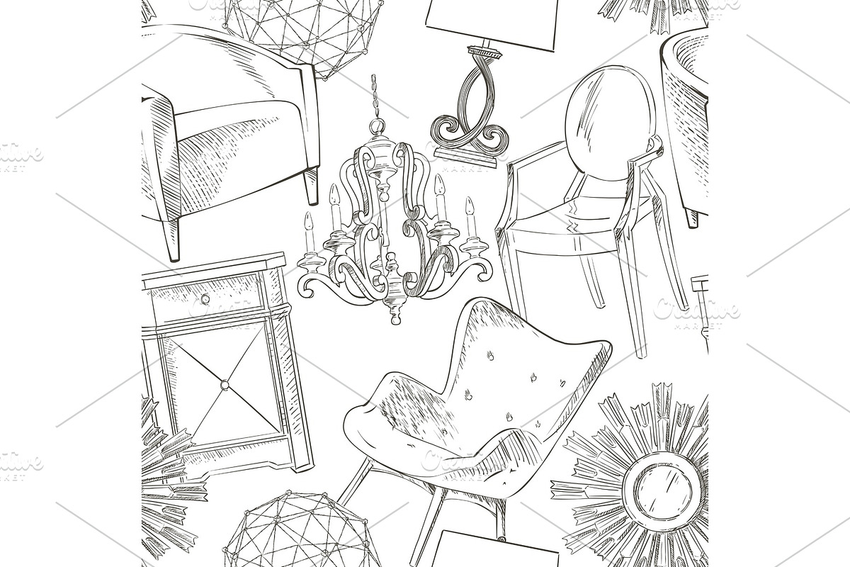 Background seamless pattern of furniture, an Object Graphic by Alltruecolours