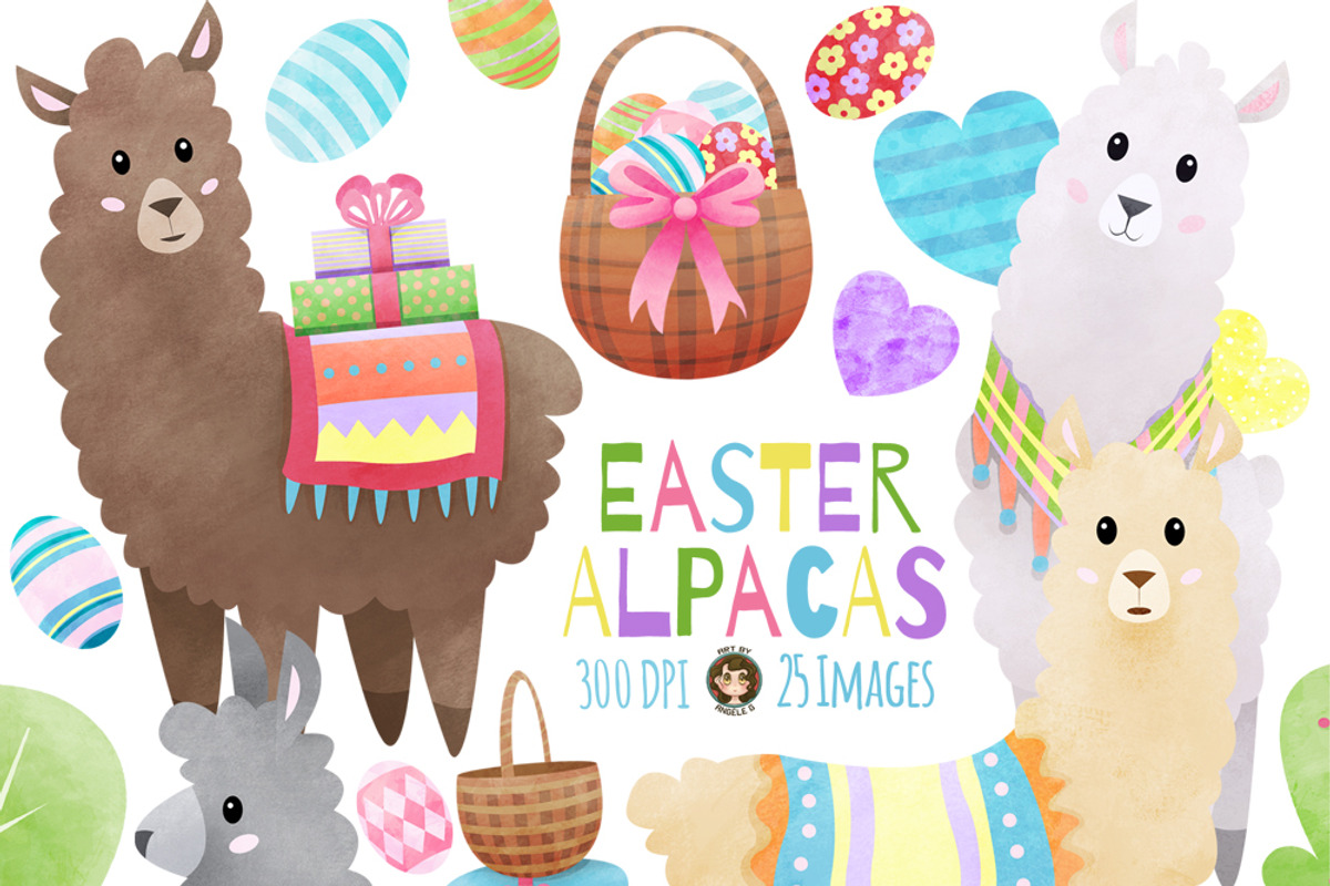 Easter Alpacas PNG clipart Set, an Animal Illustration by Art by Angele G (Photo 1 of 3)