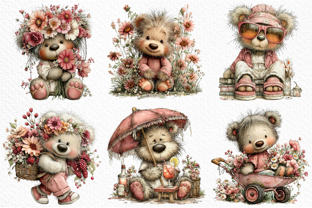 Whimsical Summer Teddy Bear Clipart, an Illustration by Craft Nest (Photo 3 of 12)