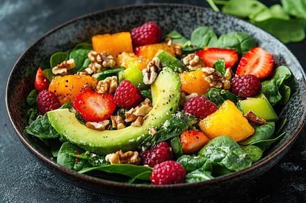 Vibrant salad with leafy greens, avo, a Background Photo by Pixeness