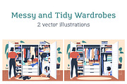 Woman near messy / tidy wardrobes, a Person Illustration by Good Studio (Thumbnail 1 of 3)