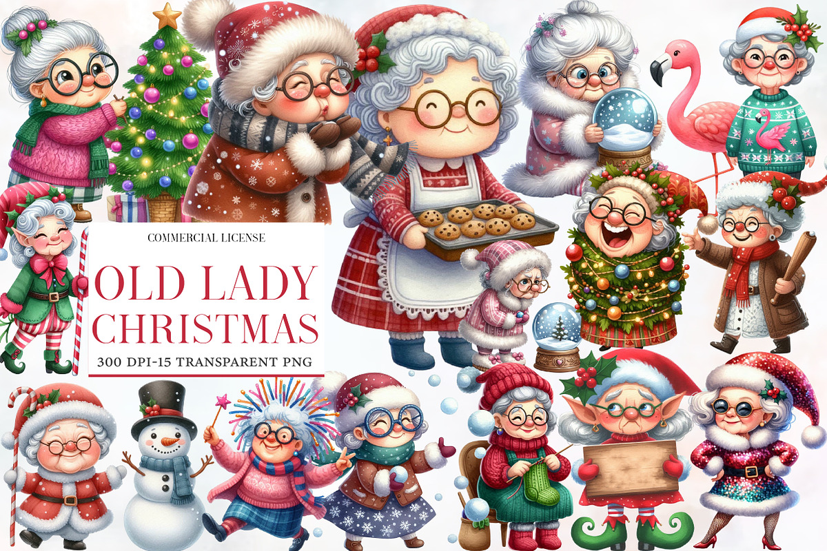 Funny Old Lady Christmas Sublimation, an Illustration by Designworld (Photo 1 of 6)