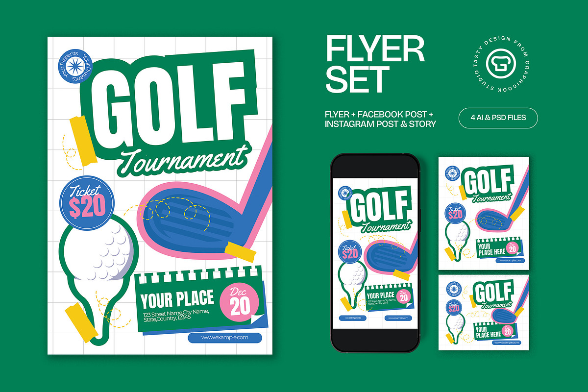 White Golf Tournament Flyer Set, a Flyer Template by graphicook (Photo 1 of 3)