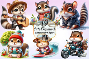 Watercolor Cute Chipmunk Clipart, an Animal Illustration by Craft Nest