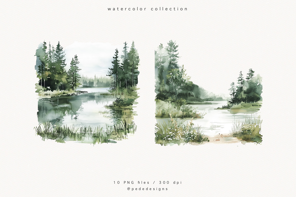 Pine Trees & Lake, a Decorative Illustration by PeDe Designs (Photo 6 of 12)