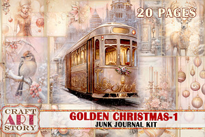 Golden Christmas-1 Junk Journal, a Transportation Illustration by CraftArtStory