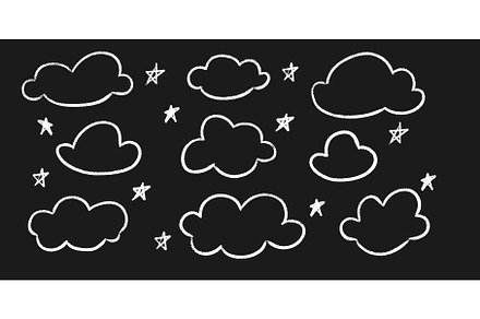 Chalk clouds and stars kid drawing