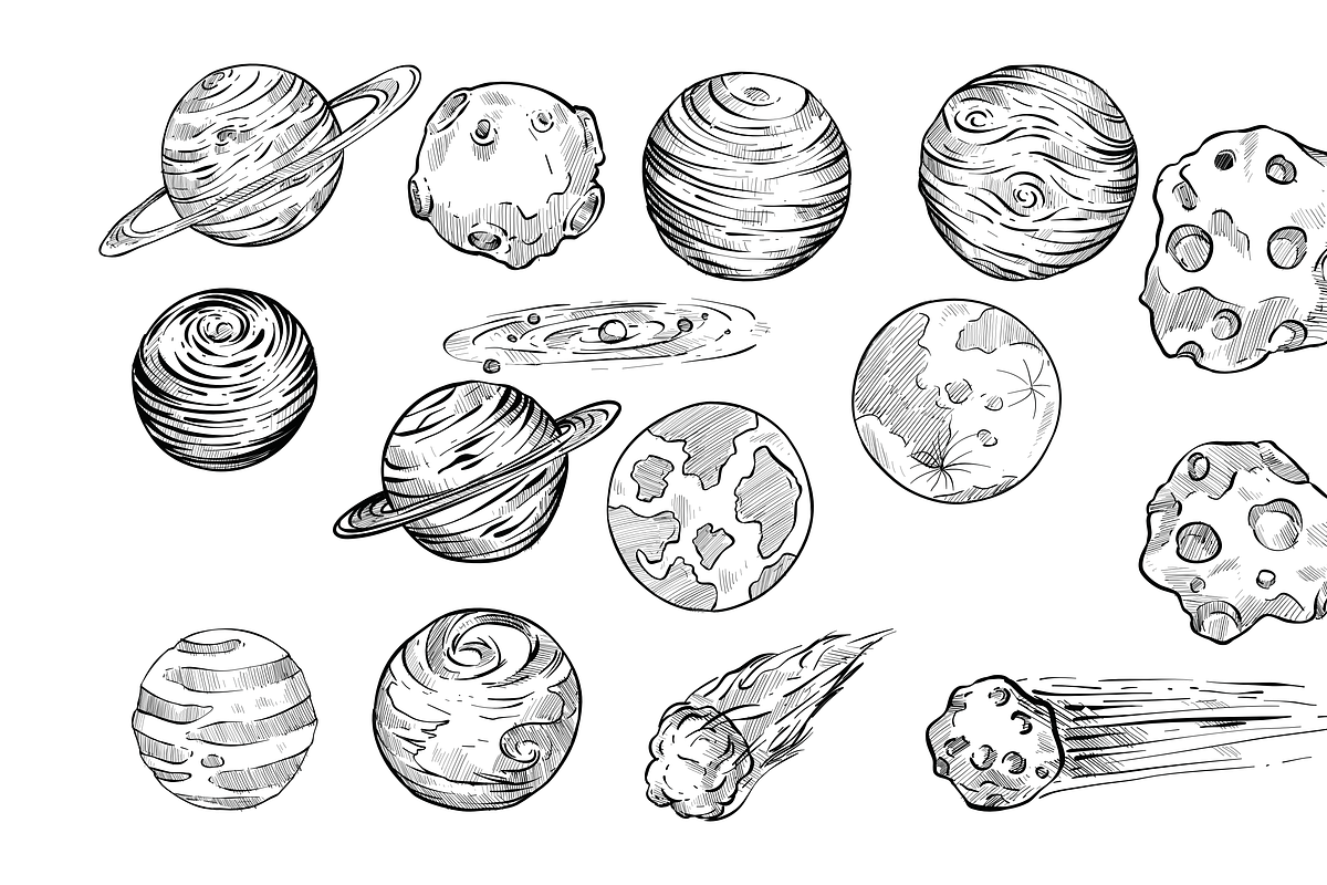 space object handdrawn collection, an Object Graphic by nikagraphic