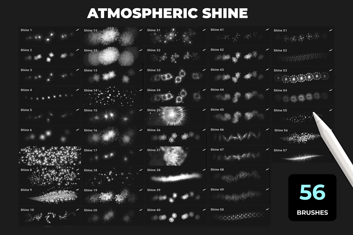 56 SHINE brushes for PROCREATE X5, a Brush Add-On by Graphics Resources (Photo 2 of 17)