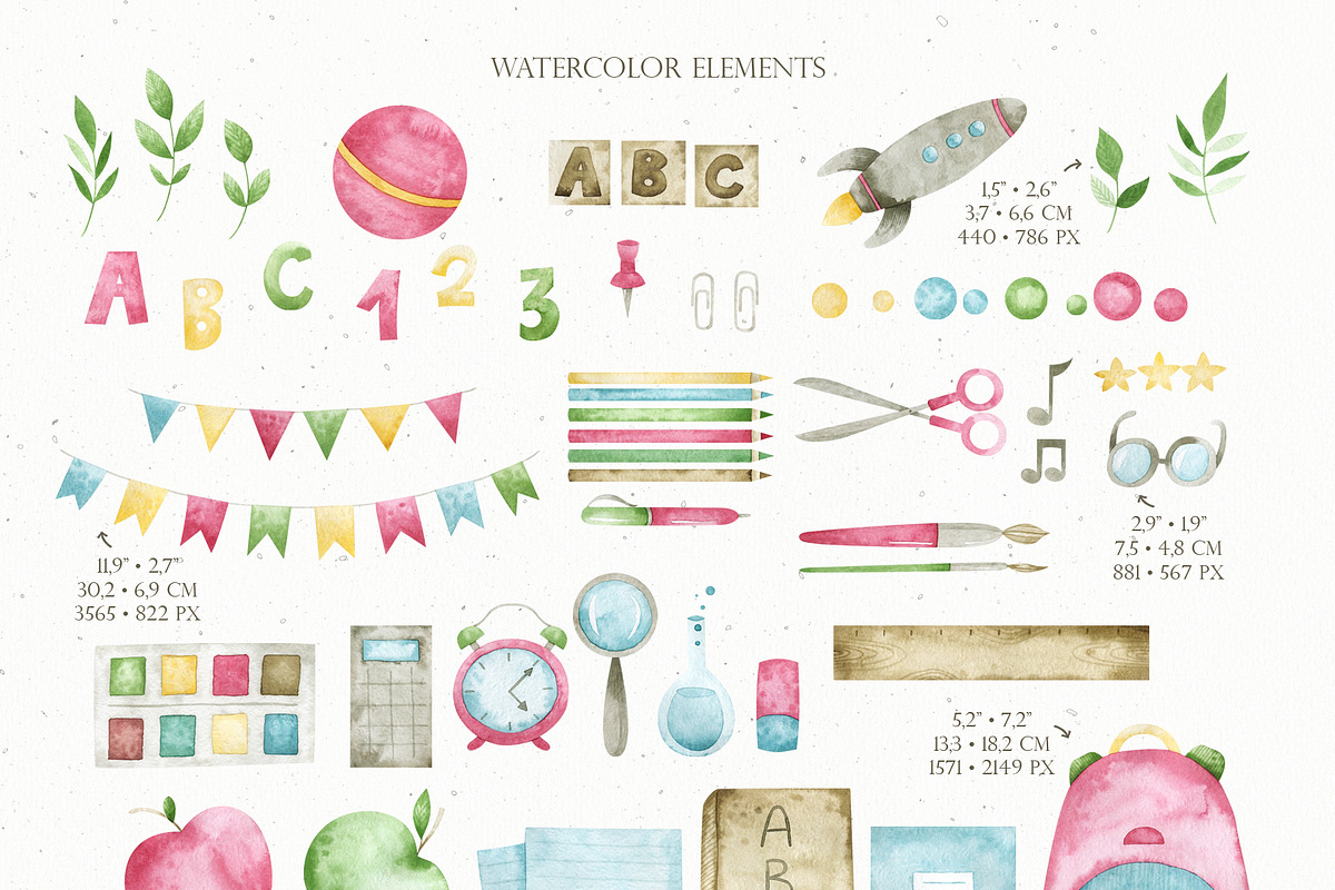Watercolor School set, an Object Graphic by OrangePeafowlArt (Photo 2 of 15)
