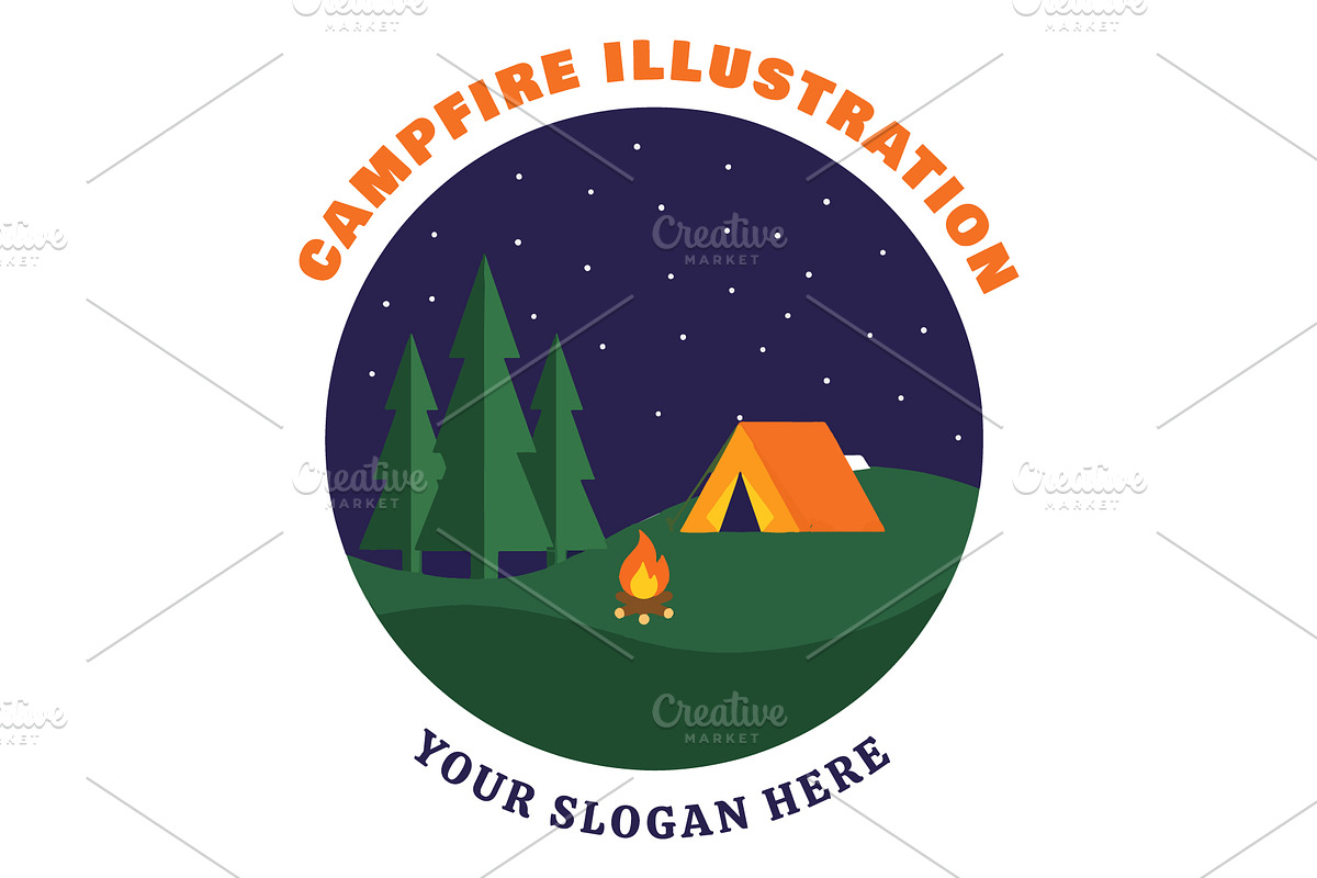Campsite with campfire illustration, a Decorative Illustration by nandinigraphics (Photo 2 of 3)