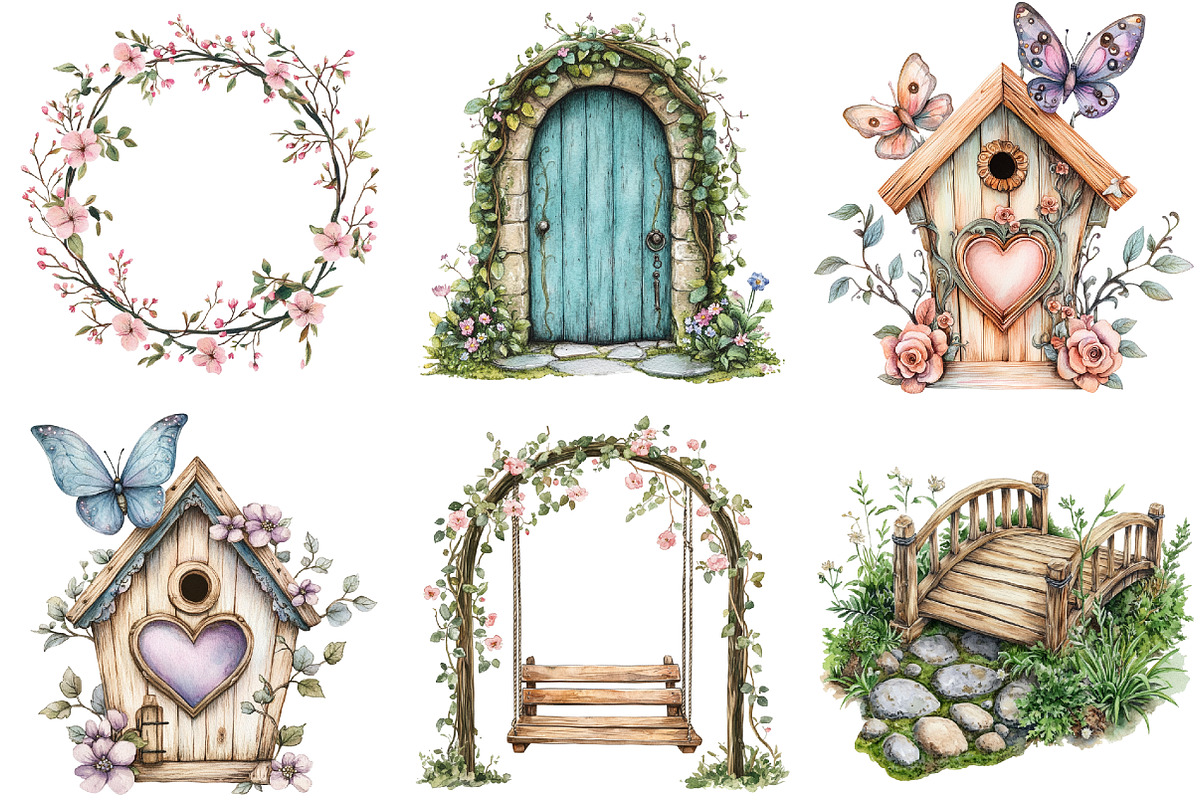 Watercolor Fairy Garden Clipart, a Seasonal Illustration by CitraGraphics (Photo 4 of 7)