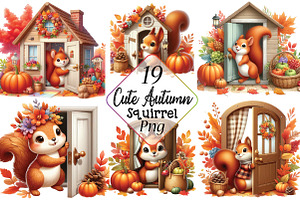 Cute Autumn Squirrel with House, a Seasonal Illustration by Craft Nest