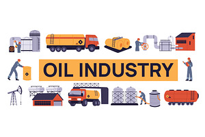 Oil industry workers. Oilfield, an Illustration by Vectorbuum