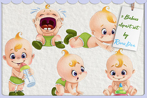 Watercolor Babies Clipart Set