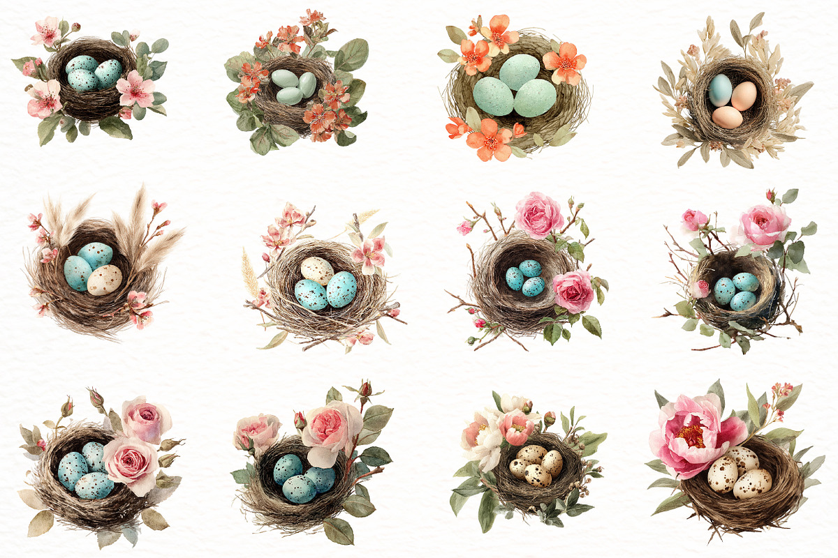 Watercolor Boho Bird Nests Clipart, an Illustration by Designworld (Photo 4 of 5)