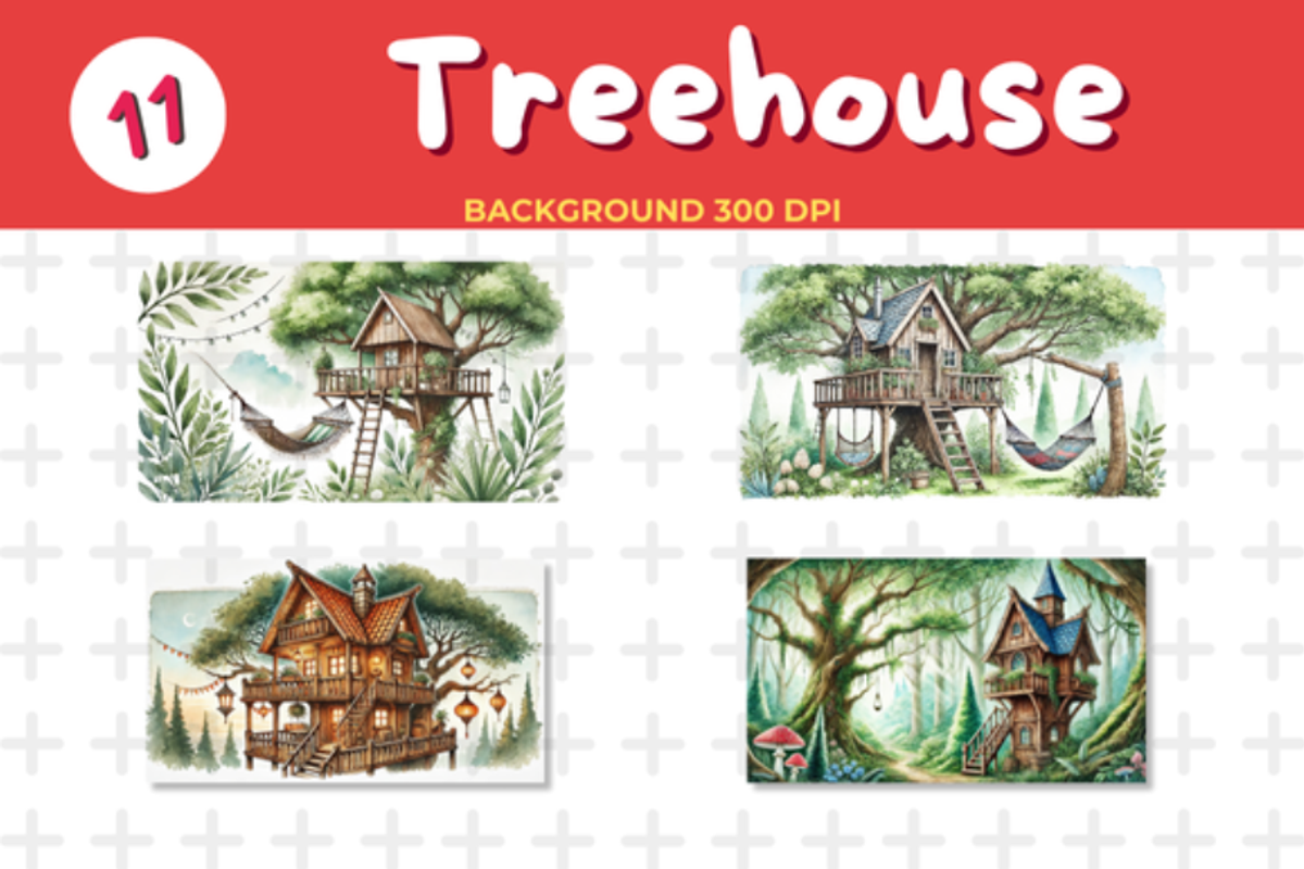 Vintage Watercolor Treehouse in Lus, a Background Graphic by John_Walker (Photo 4 of 4)