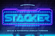 Stacker - Neon Sci-fi Futuristic, a Sans Serif Font by Almarkhatype (Thumbnail 1 of 10)