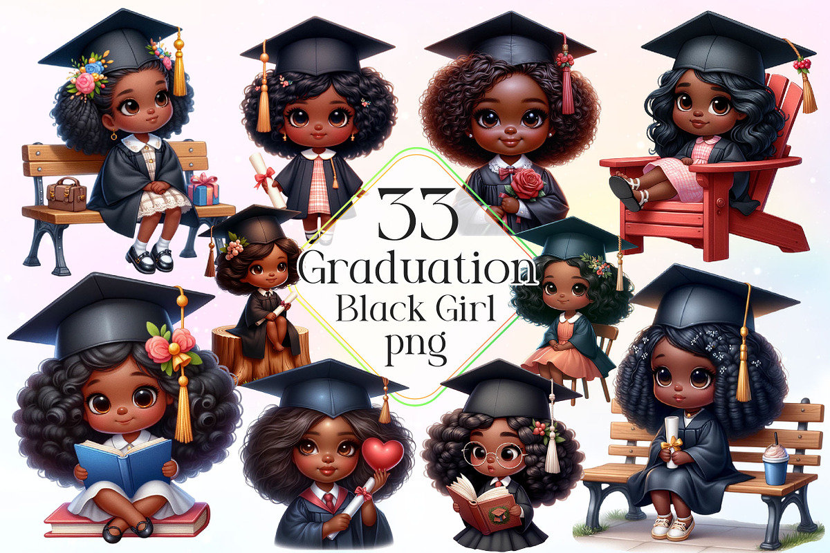 Cute Black Graduation Girl Clipart, a Work Illustration by Dream Creation (Photo 1 of 5)