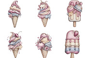 Watercolor Summer Ice Cream Clipart, an Illustration by Designking (Thumbnail 3 of 5)