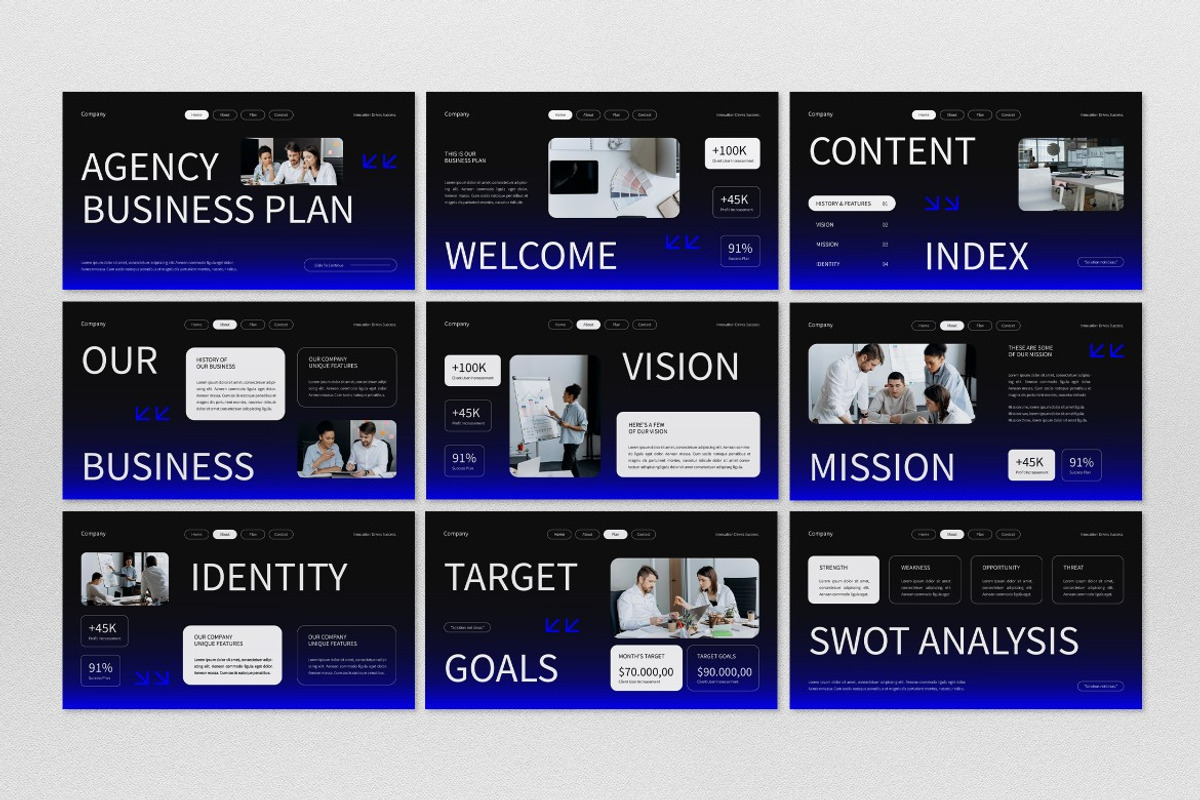 Blue Agency Business Plan PPT, a Presentation Template by graphicook (Photo 4 of 10)