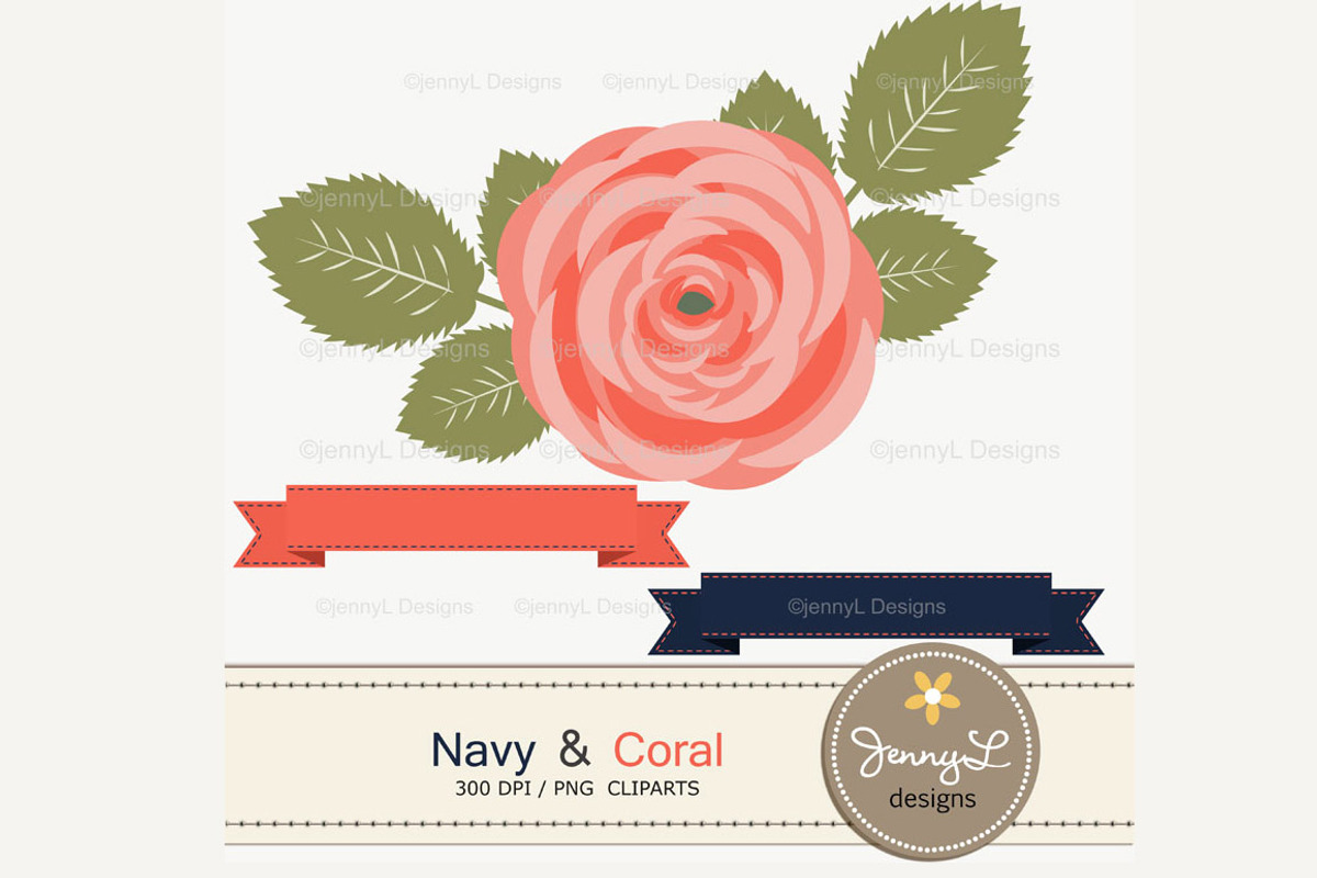 Navy Blue and Coral Digital Paper, a Pattern Graphic by JennyL Designs (Photo 2 of 3)