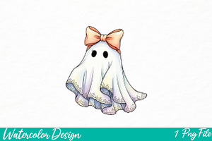 Cute Ghost PNG, Fall Halloween png, an Illustration by Watercolor design