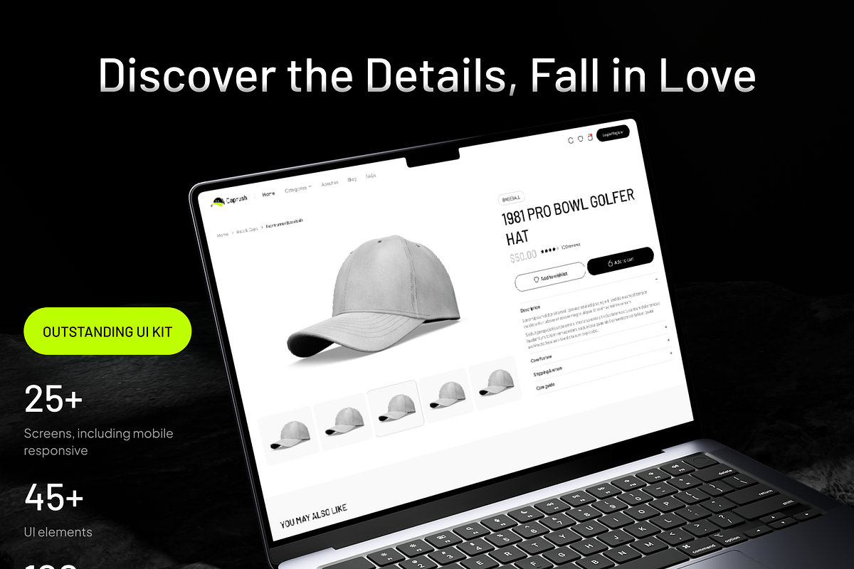 CapRush UI Kit: Cap Shop Website UI, an UI Kit Template by Fluttertop (Photo 2 of 8)
