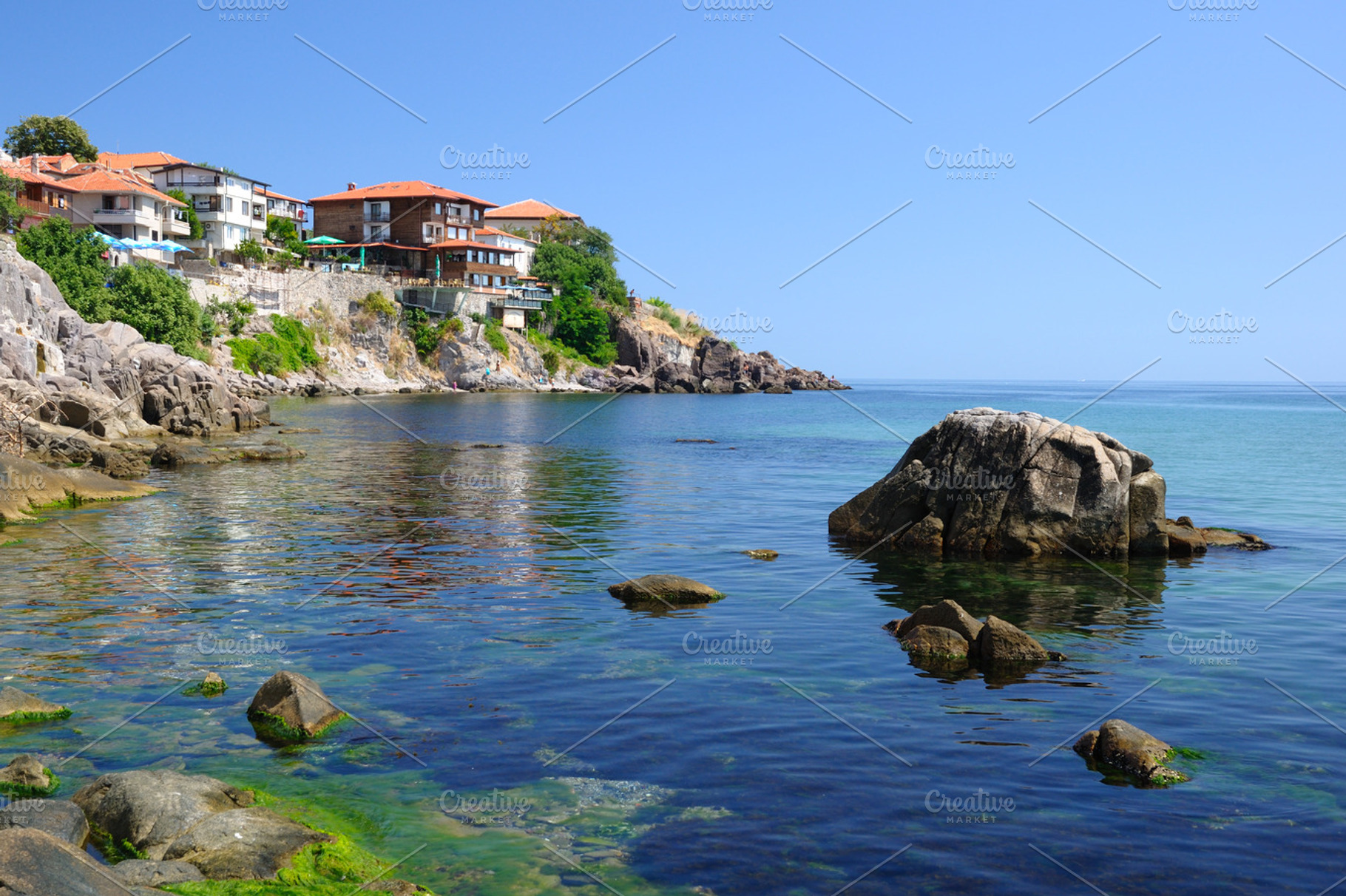 Black sea coast in sozopol bulgaria containing blue, building, and bulgaria